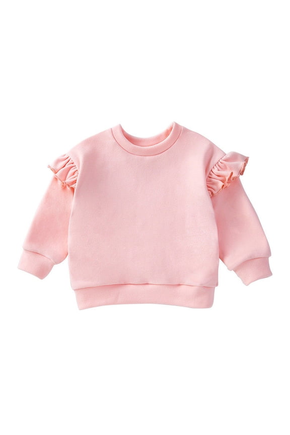 Girls Sweatshirt Solid Ruffle Crewneck Fall Winter Pullover Top