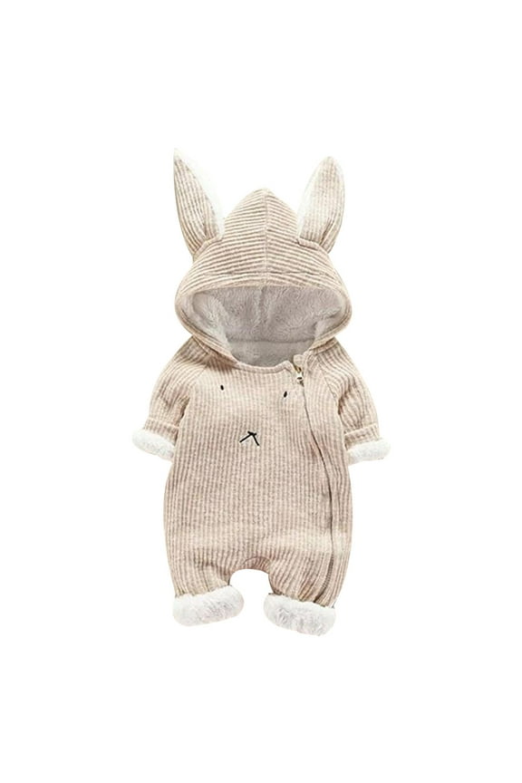 Girls Warm Romper Sleeper Bunny Ear Hooded Jumpsuit Onesie, Sizes 12-18M