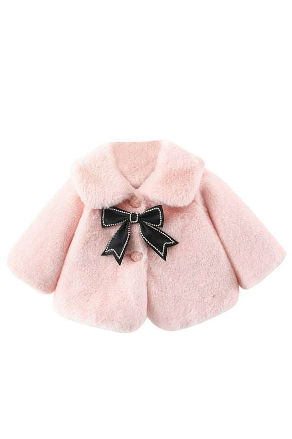 Girls Fuzzy Outerwear Coat Bow Warm Shawl Cloak Jacket, Sizes 12-18M
