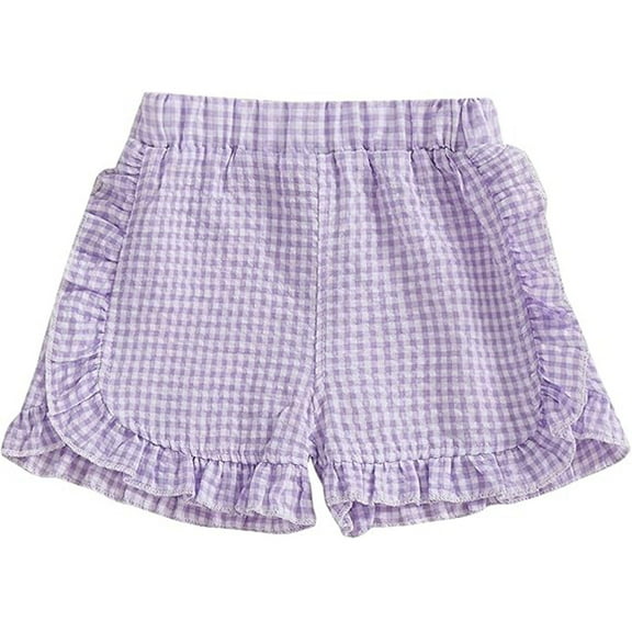 WOYY Infant Girls Gingham Plaid Shorts Pull-On Ruffle Lightweight Shorts, Sizes 18-24M