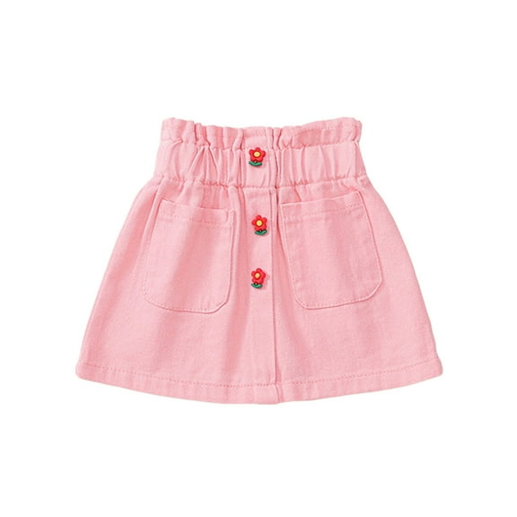WOYY Girls High Rise Denim Skirt Elastic Waist Casual Skirt with Pocket, Sizes 1-7