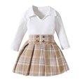 thumbnail image 1 of WOYY Infant Girls Long Sleeve Ribbed T Shirt Button Flannel Plaid Skirt 2Pcs Outfits, Sizes 12M-6Y, 1 of 5