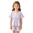 thumbnail image 1 of WOYY Infant Girls Loungewear Pajamas Lace Trim Ruffle Short Sleeve Top Shorts Sleepwear, 1 of 3