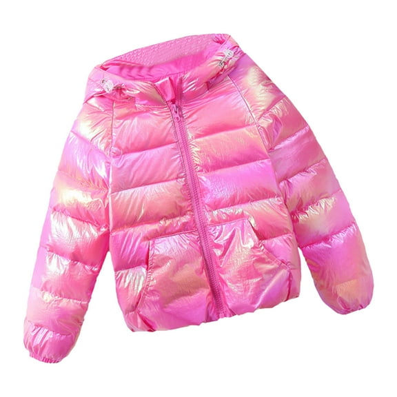 WOYY Girls Metallic Shiny Padded Winter Coat Hooded Puffer Jacket Warm Outerwear
