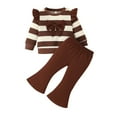 thumbnail image 1 of WOYY Infant Girls Outfits Casual Stripe Ruffle Bow Sweatshirt Flared Pants Set, Sizes 18-24M, 1 of 8