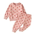 thumbnail image 1 of WOYY Girls Outfits Hearts Print Long Sleeve Sweatshirt Pants Set Fashion Baby Clothes, Sizes 3M-3T, 1 of 6