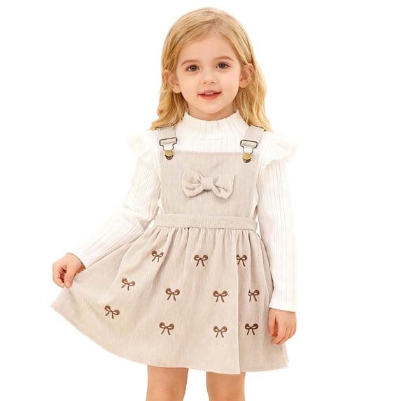 WOYY Girls Outfits Knit High Neck Long Sleeve Top Jumper Dress Set Baby Clothing Sets, Sizes 12M-5T