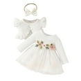 thumbnail image 1 of WOYY Infant Girls Outfits Mesh Dress Ruffles Cardigan Coat Tops Headband Set, Sizes 12-18M, 1 of 5