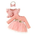 thumbnail image 1 of WOYY Infant Girls Outfits Mesh Dress Ruffles Cardigan Coat Tops Headband Set, Sizes 12-18M, 1 of 5