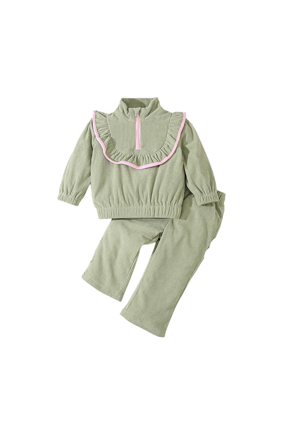 Infant Girls Outfits Ruffle Zipper Mock Neck Sweatshirt Pants Set, Sizes 6M-3T