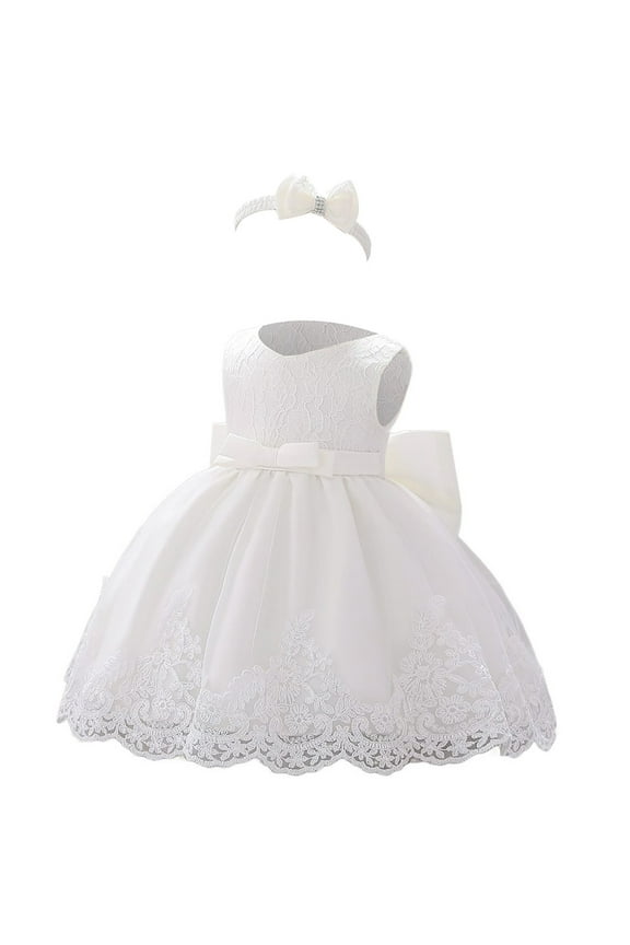 Infant Girls Pageant Baptism Lace Dress Wedding Christening Tutu Gown, Sizes 6-12M
