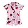 thumbnail image 1 of WOYY Girls Pajama Set Strawberry Striped Short Sleeve Button Top Shorts Sleepwear Outfits for Baby, Sizes 0-4T, 1 of 4