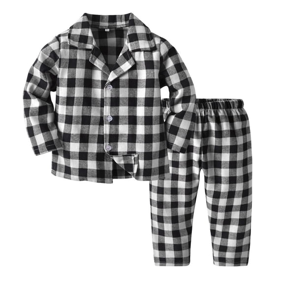 WOYY Girls Plaid Loungewear Set Long Sleeve Button Shirt Pants Sleepwear Clothes Set for Baby, Sizes 18-24 Months