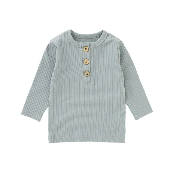 WOYY Girls Ribbed Henley T-Shirt Solid Knit Long Sleeve Top Pullover Kids Clothes