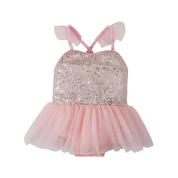 WOYY Infant Girls Romper Tutu Dress Sparkly Sequins Sleeveless Dress, Sizes 3-24M