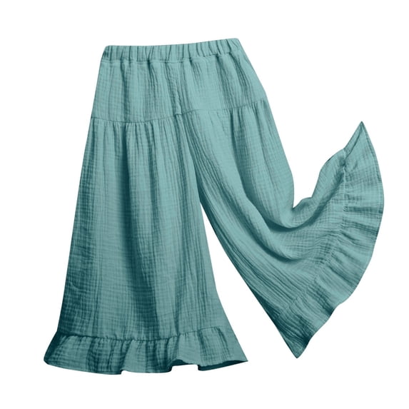 WOYY Girls Ruffle Wide Leg Pants Casual Lightweight High Rise Pull-On Flowy Pants