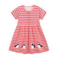 thumbnail image 1 of WOYY Girls' Short Sleeve Dress Striped Penguin Embroidery Dress, Sizes 12M-7Y, 1 of 6