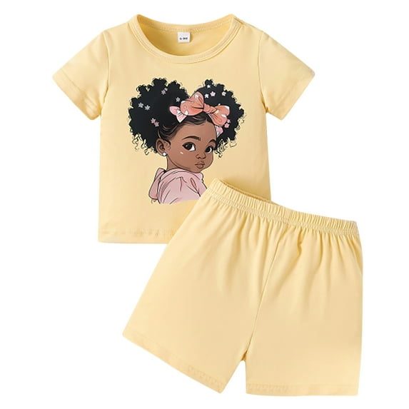 WOYY Infant Girls Short Sleeve Graphic T-Shirt and Shorts Outfit Set, 2-Piece
