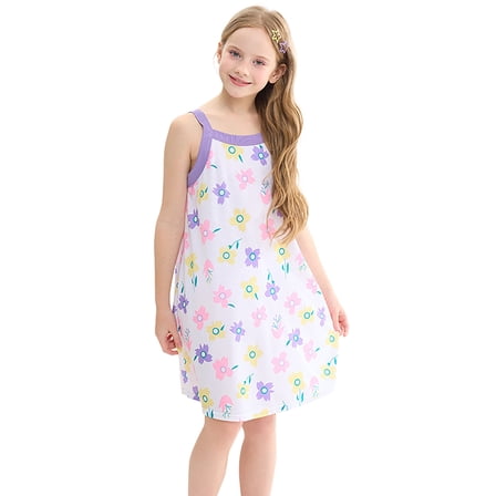 WOYY Infant Girls Sleeveless Floral Nightgown Sleepwear Breathable Nightdress, Sizes 1-13