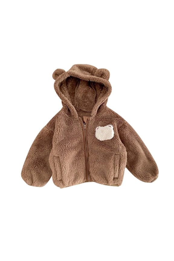 Girls Soft Sherpa Coat Cute Bunny Ears Hooded Jacket, Sizes 12-24M