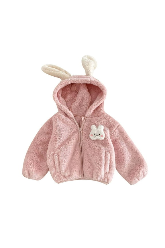 Girls Soft Sherpa Coat Cute Bunny Ears Hooded Jacket, Sizes 12-24M