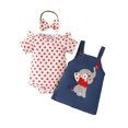 thumbnail image 1 of WOYY Infant Girls Summer Outfits Cartoon Print Romper Denim Suspender Skirt Headband, Sizes 0-18M, 1 of 4