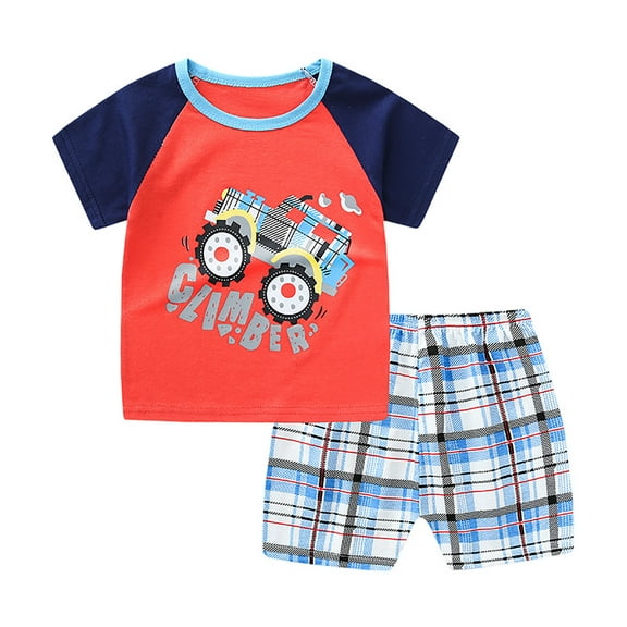 WOYY Infant Girls Summer Pajamas Short Sleeve Graphic T-Shirt Plaid Shorts Set Sleepwear Loungewear, Sizes 6-12M