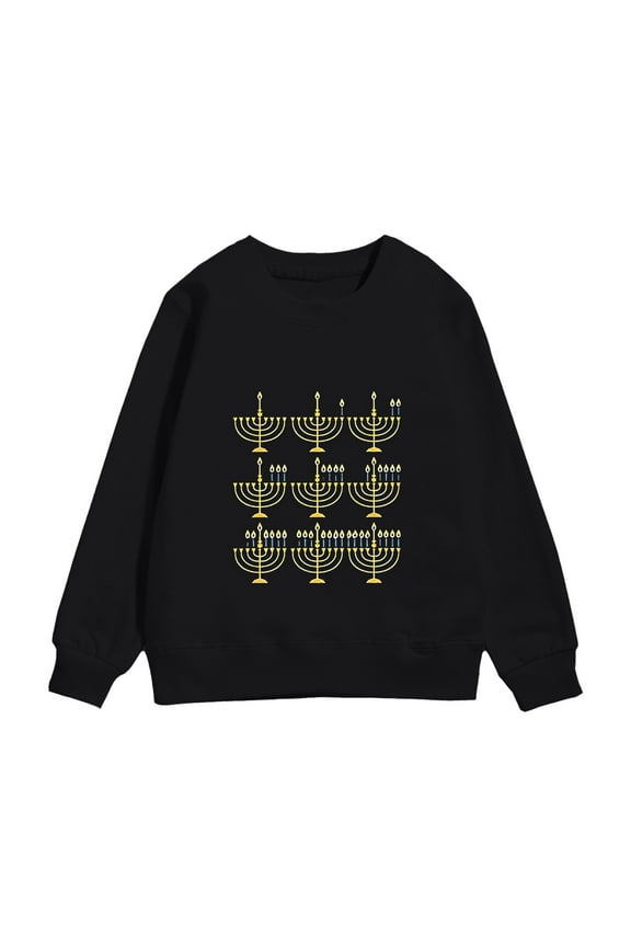 Girls Sweatshirt Kids Chanukah Menorah Print Long Sleeve Crewneck Pullover