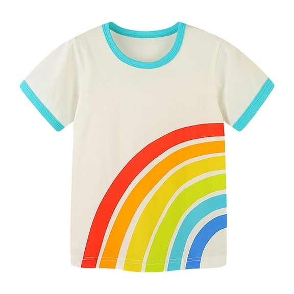 WOYY Girls T Shirt Rainbow Print Short Sleeve T-Shirt Summer Casual Tshirt