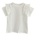 thumbnail image 1 of WOYY Girls T-Shirt Ruffle Short Sleeve Crewneck T Shirt Solid Casual Summer Tshirt, 1 of 3