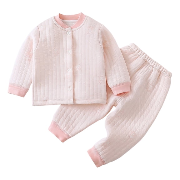 WOYY Infant Girls Thermal Outfits Warm Underwear Set Padded Long Sleeve Coat Pants Pajamas, Sizes 12-18M
