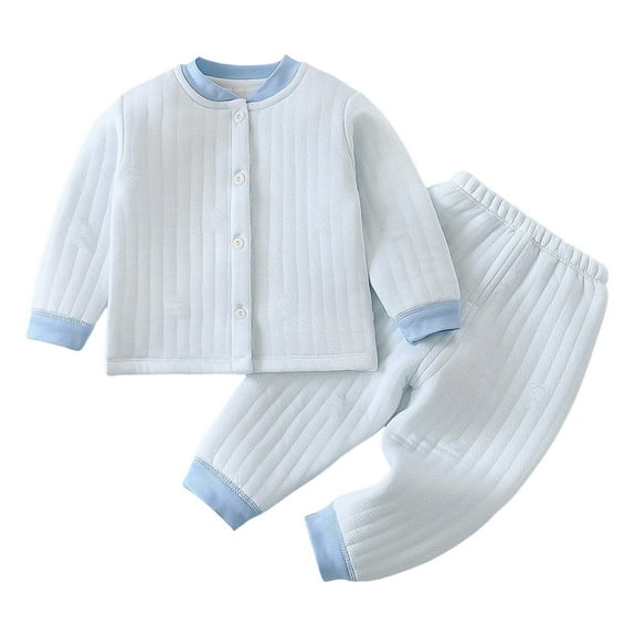 WOYY Infant Girls Thermal Outfits Warm Underwear Set Padded Long Sleeve Coat Pants Pajamas, Sizes 12-18M