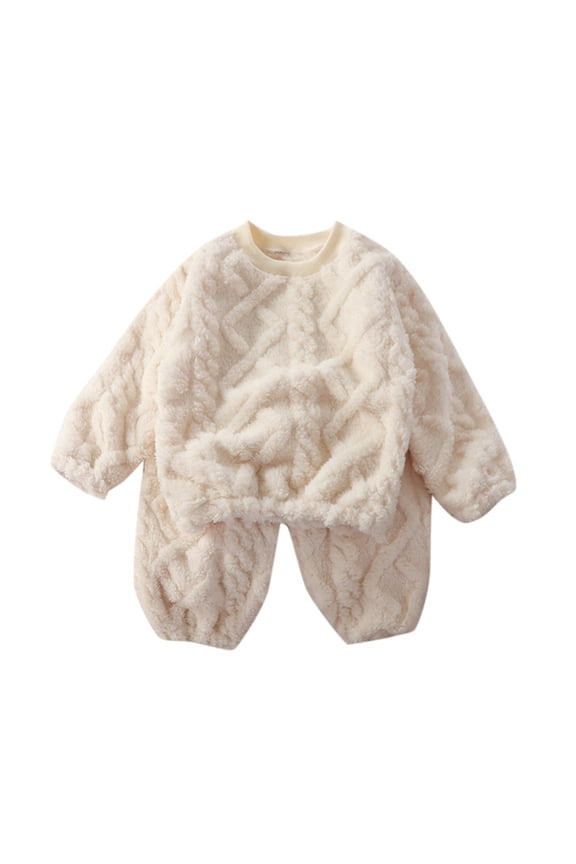 Girls Winter Flannel Loungewear Set Warm Long Sleeve Outfits Sleepwear Set Baby Clothing Sets, Sizes 12-18 Months