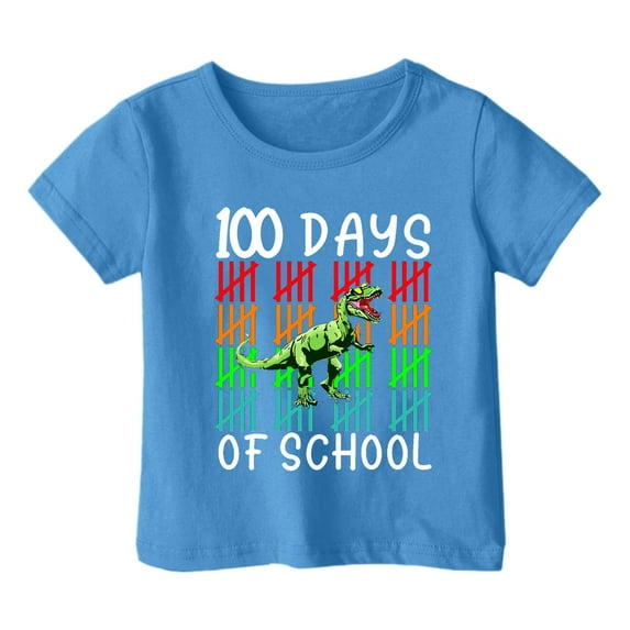 WOYY Kids 100 Days Of School Shirt Dinosaur Print Short Sleeve T-Shirt for Boys and Girls