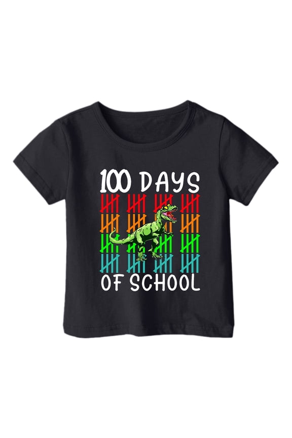 Kids 100 Days Of School Shirt Dinosaur Print Short Sleeve T-Shirt for Boys and Girls