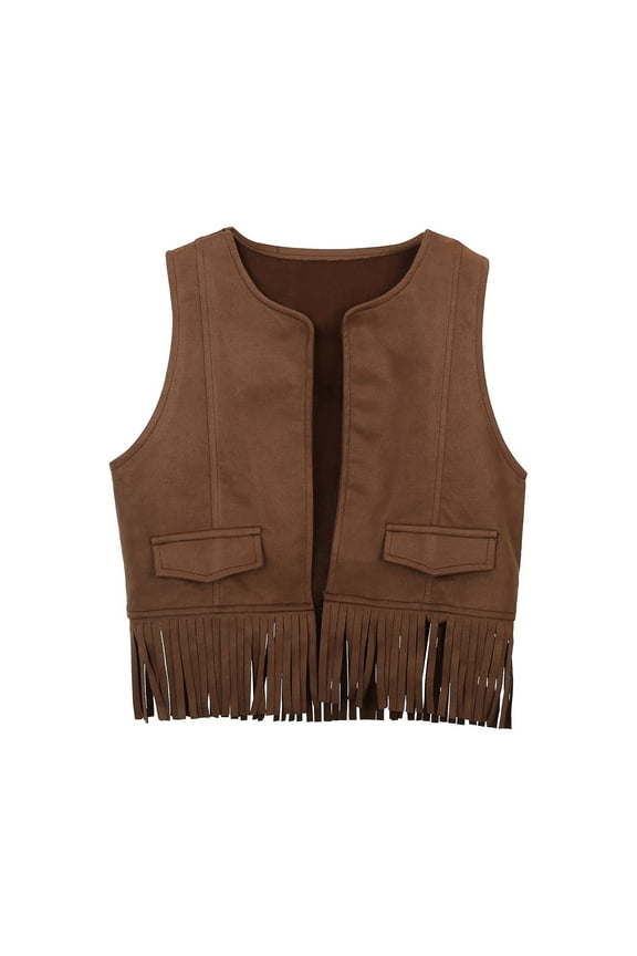 Kids Boys Cowboy Vest Open Front Fringe Waistcoat Party Dress Up Costume, Sizes 3-12