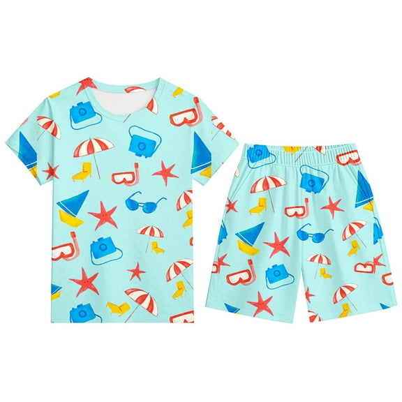 WOYY Kids Boys Pajamas Ocean Short Sleeve T-Shirt Shorts Sleepwear 2 Piece Set, Sizes 3-13