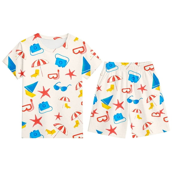 WOYY Kids Boys Pajamas Ocean Short Sleeve T-Shirt Shorts Sleepwear 2 Piece Set, Sizes 3-13
