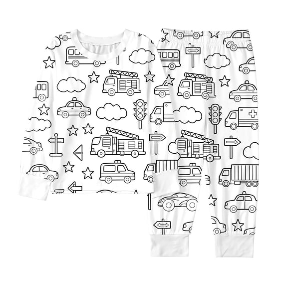 WOYY Kids Coloring Pajama Sets DIY Doodle Long Sleeve Top Pants Sleepwear PJs, Sizes 2-9