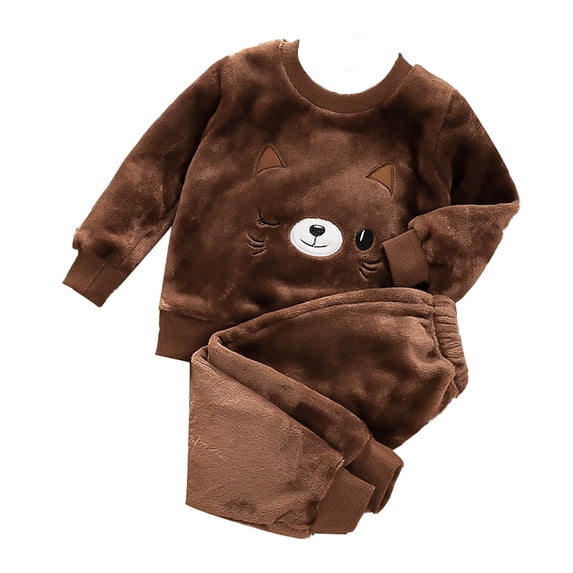 WOYY Kids Flannel Pajamas Unisex Winter Warm Fuzzy Long Sleeve Top Pants Sleepwear Set