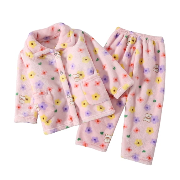 WOYY Kids Flannel Pajamas Winter Long Sleeve Top Pants Cute Cozy Sleepwear PJs Set