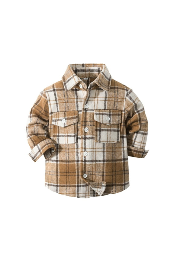 Kids Flannel Plaid Long Sleeve Shirt Boys Classic Turn Down Collar Button Shirts