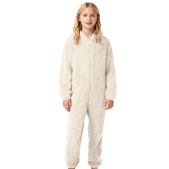 WOYY Kids Onesie Plush Boys Girls Long Sleeve Hooded One-Piece Pajama, Sizes 3-12