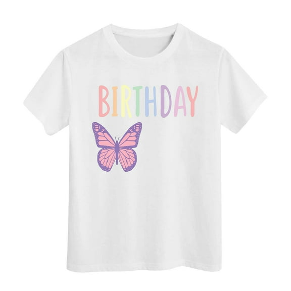 WOYY Kids Girls Birthday Tee Shirt Butterfly Letter Print Short Sleeve T-Shirt, Sizes 3-13
