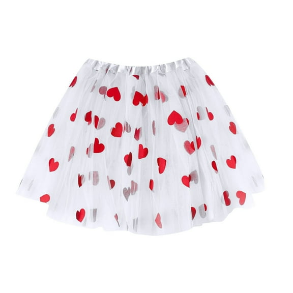 WOYY Kids Girls Heart Prints Mesh Ballet Tutu Skirt Dancing Princess Skirt