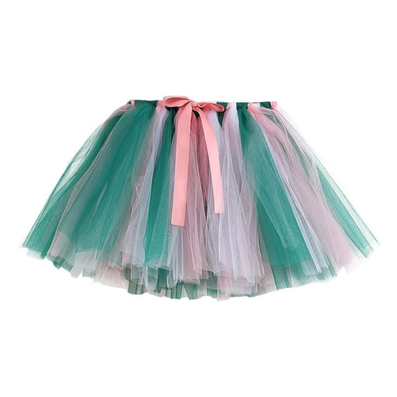 WOYY Kids Girls Holiday Party Ballet Skirt Color Block Tulle Tutu Skirt, Sizes 2-12
