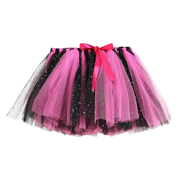 WOYY Kids Girls Holiday Party Ballet Skirt Color Block Tulle Tutu Skirt, Sizes 2-12