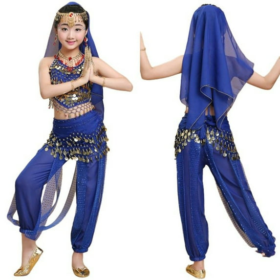 WOYY Kids Girls Sequin Belly Dance Outfits for Stage Performance Party, Sizes 2-16