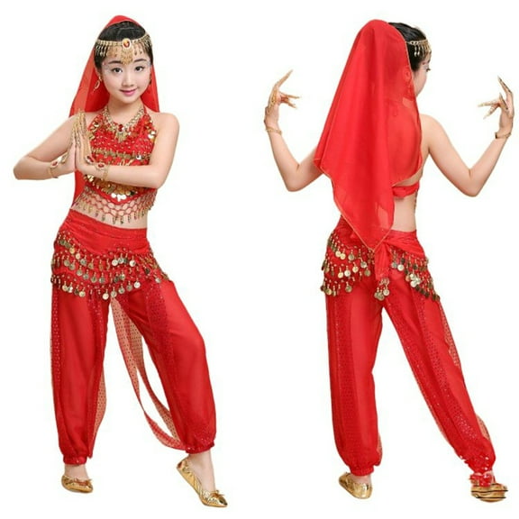 WOYY Kids Girls Sequin Belly Dance Outfits for Stage Performance Party, Sizes 2-16