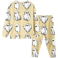 thumbnail image 1 of WOYY Kids Halloween Pajama Set Ghost Print Soft Long Sleeve Top Pants Sleepwear, 2-Piece, 1 of 3
